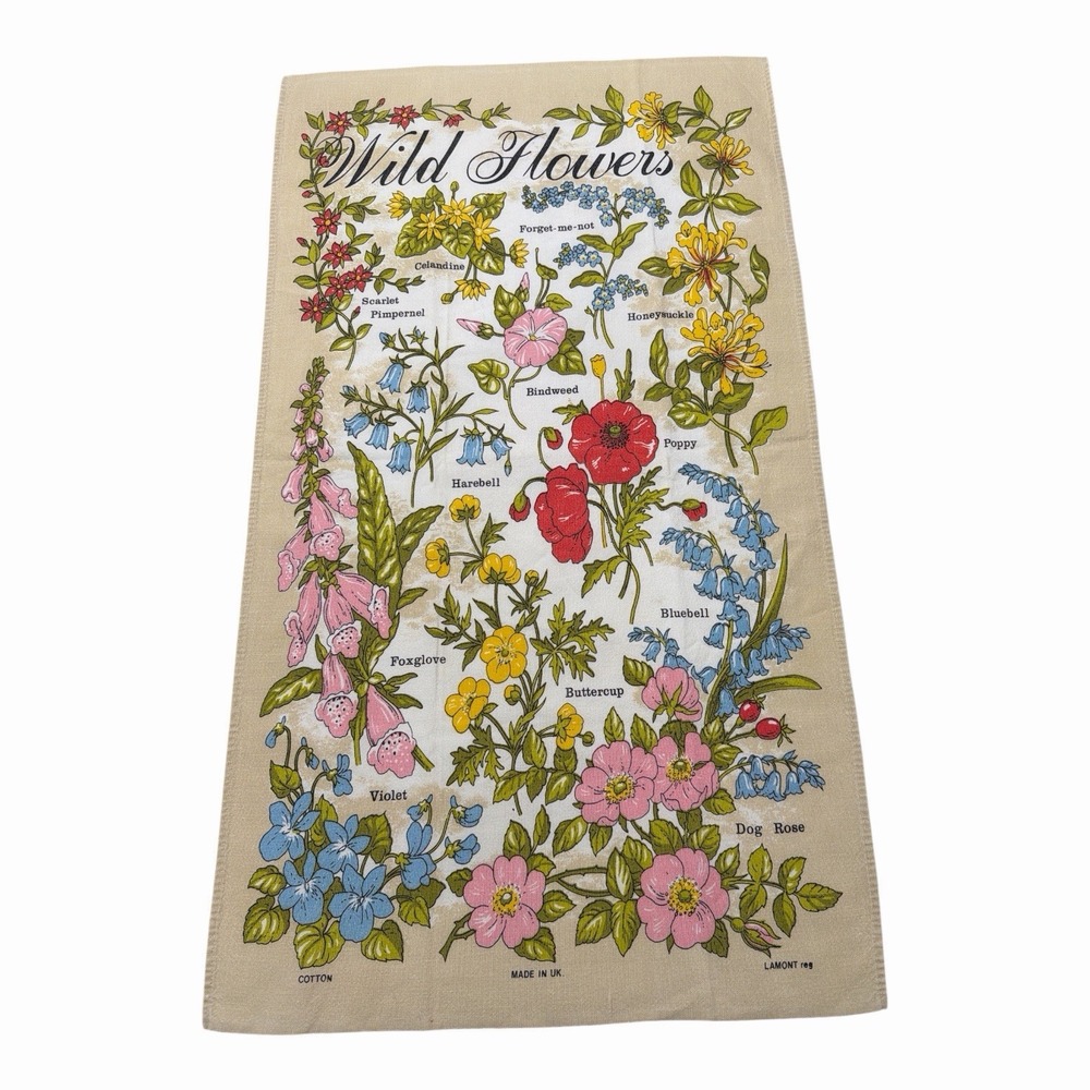 Wild Flower Towel Kitchen Cotton Linen Lamont Design Vintage EUC Made in UK